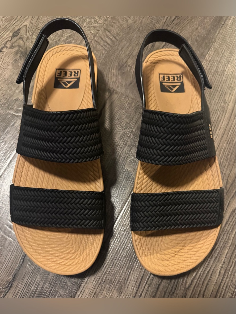 Reef Water Vista Black/Tan Woven Strappy Sandals Women's Size 11